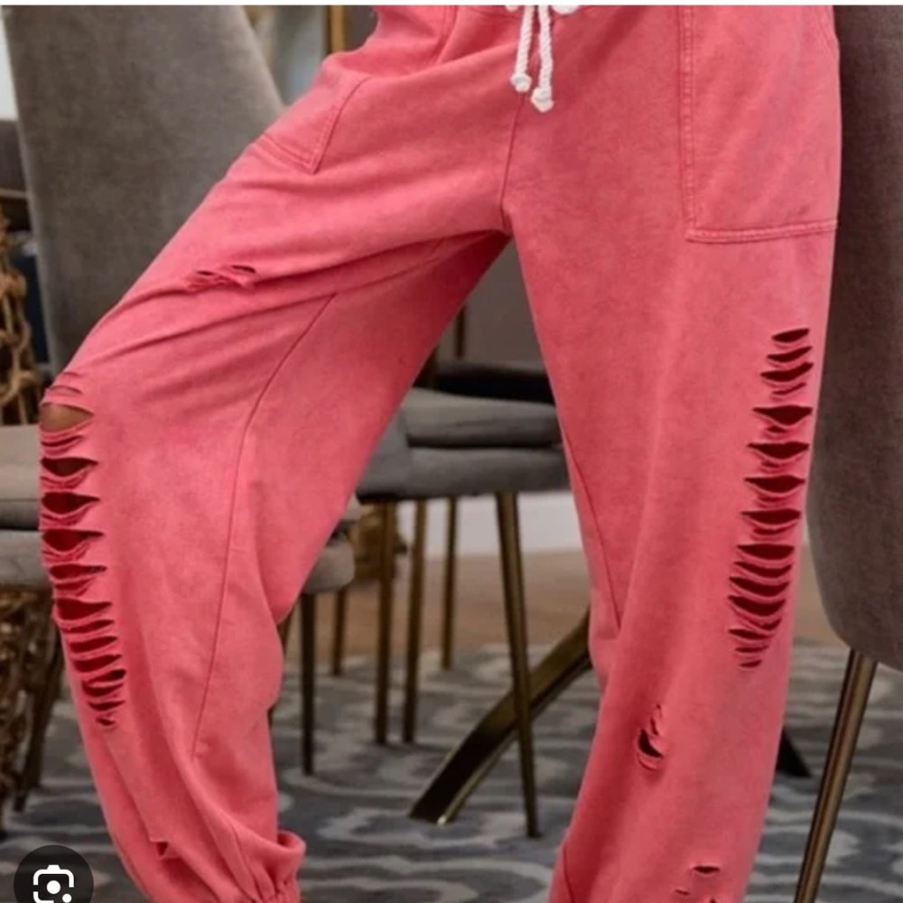 Bibi | Women's Light Pink Distressed Loungewear Sweatpants | L